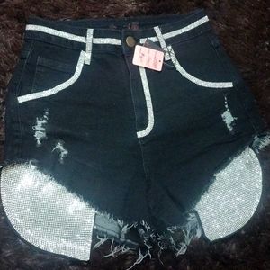 Distressed rhinestone shorts